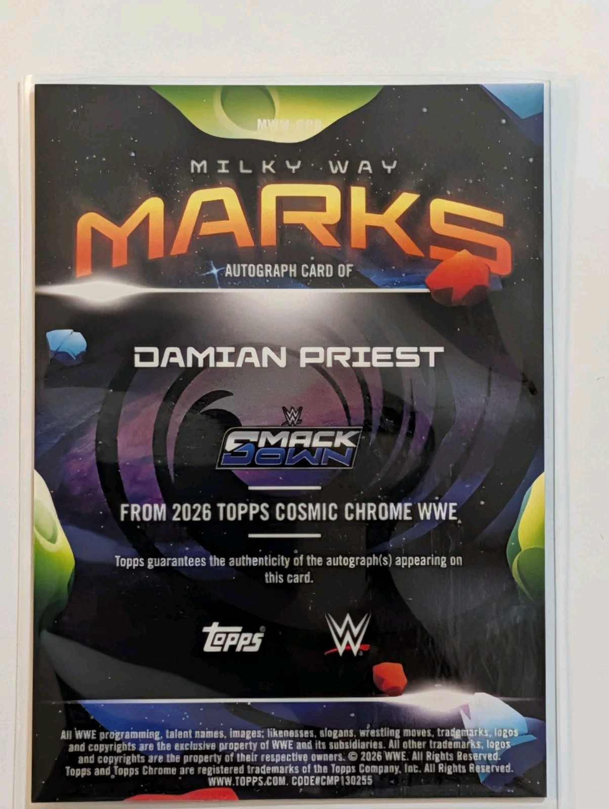 Damian Priest 2026 Topps Chrome Cosmic WWE Milky Way Marks Auto SSP # 02 /10 view 3