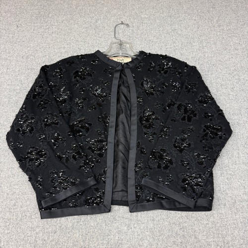 Pringle of Scotland, Pringle of Scotland Cashmere Jacket Vintage Black Sequin Lace Open Front Evening