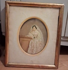 19th Gouache Enhanced Photo Bride Victorian Style Victorian Bride