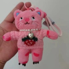Cute Pink Cat Plush Keychain with Collar Soft Animal Bag Pendant Charm Gift