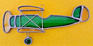 Vintage Stained-Glass Sun Catcher- Red Baron Style Airplane- Window Art