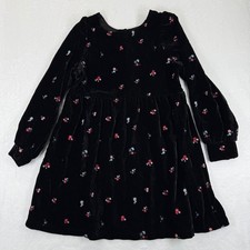 SEZANE Candace Black Velvet Embroidered Floral Mini Dress Sz 36 US 4 Puff Sleeve