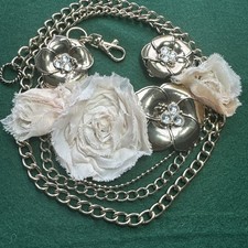 Bridal Gold Chain Fabric Flowers Belt Statement Waist Accessory 48  L Gorgeous