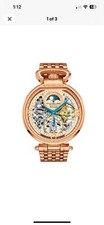 Stuhrling 4032 3 Modena Legacy Automatic Dual Time Skeleton Mens- Rose Gold