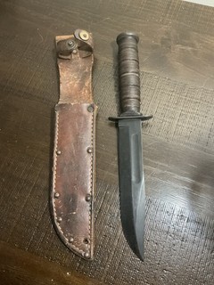 Vintage Camillus NY U.S.M.C. Fixed Blade Fighting Knife w/ Leather Sheath Lot 3