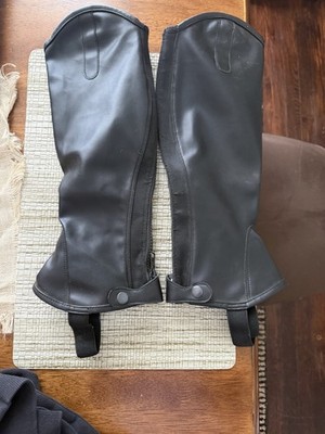 TuffRider Micro Touch Half Chaps Adult Small Black Synthetic Leather With Zipper