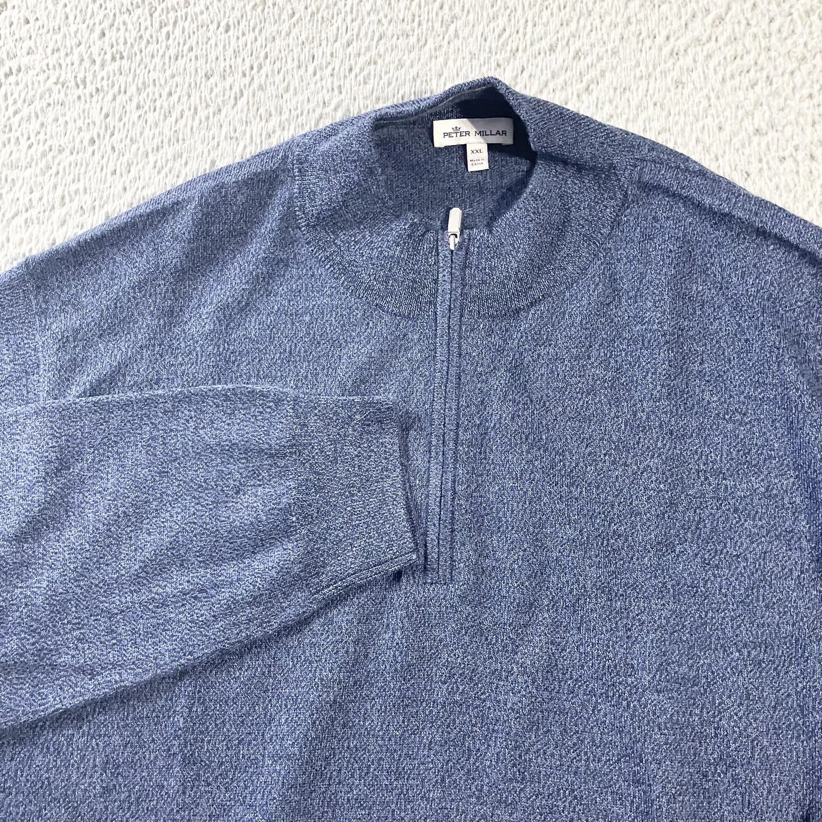 Peter Millar Sweater Mens 2XL Blue Quarter Zip Mock Neck Merino Wool Pullover