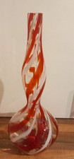 Vintage Italian Alrose Empoli Red White Glass Bottle / Vase Cristalleria Toscana