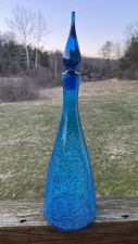 Blenko Glass Decanter 920 - Turquoise Crackle