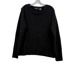 Bridgetown Collection Women's Angora Rabbit Hair Wool Sweater Beaded Black L