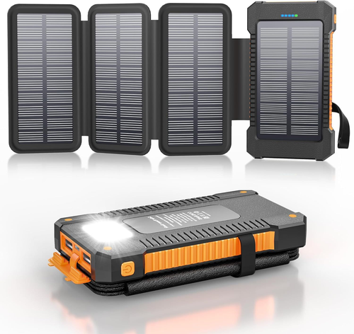 Solar Power Bank 38800mAh 4-Panel USB C Portable Charger in Orange