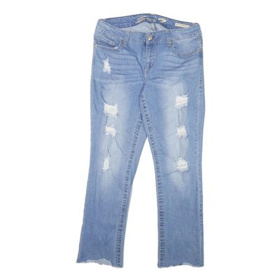 SEVEN7 Damen Jeans Blau Slim Skinny Hellblau Distressed W32 L28