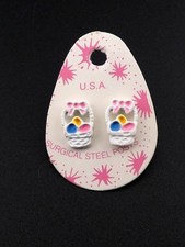 Vintage Easter Basket with Eggs Stud Earrings on Original Card. Made in the USA