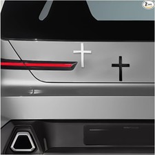 2PCS Metal Cross Badge Car Stickers, 1.8" x 2.5" Alloy 3D Color: Silver/Black
