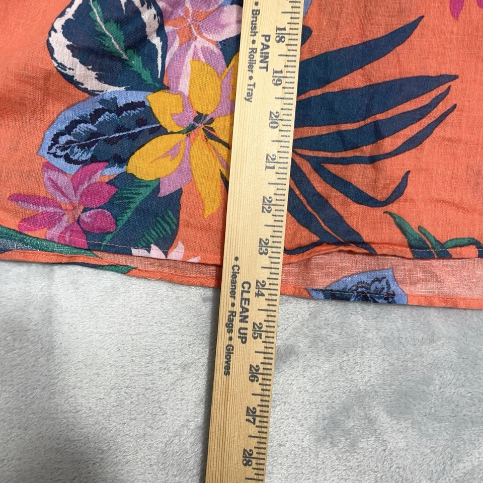 Old Navy Linen Blend Orange Floral Print V-neck Long Sleeve Top Sz L - Image 4 of 4