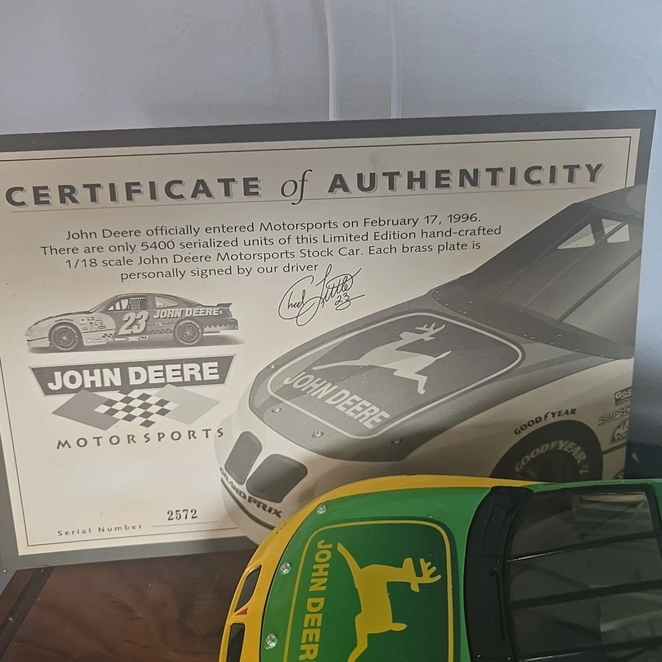 autographed Nascar John Deere 1996 Chad Little 1/18 Scale Signed Stock Car - Image 3 of 4