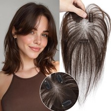Clip in Hair Topper with Bangs 100 Real Soft Human Hair Hairpiece for Thin Hair
