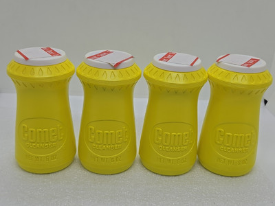 Lot of 4 Vtg Comet with Chlorinol Cleanser Plastic Yellow Bottle Shaker 6oz NOS