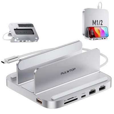 8-in-1 Vertical Dock for Mac mini, M.2 PCIe NVMe SSD Enclosure, USB 3.2, SD/TF S