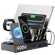 Wireless Charging Station 15 in 1 600W Dual USB C iPad MacBook Black Multiple