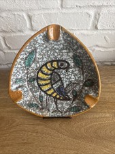 Mid-Century Lava Glaze Ashtray Bird And Leaves Motif