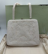 Vintage Evening Bag/Clutch Hand Made in Japan Ivory Pearly Beads Age Discoloring