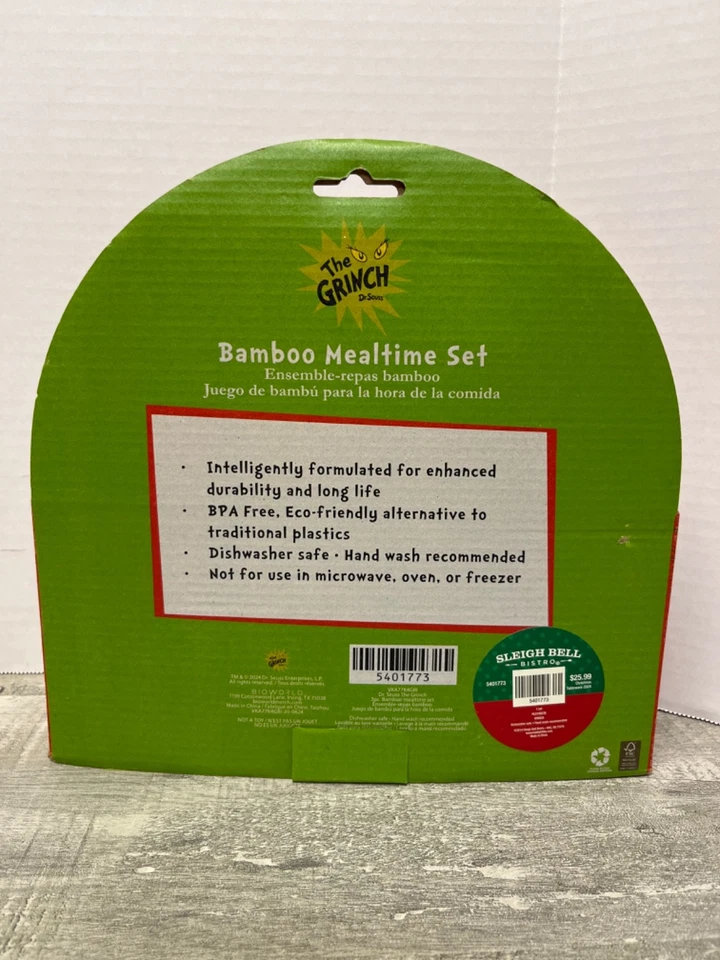 The Grinch Dr.Seuss Set Pasto Natale Bambù NUOVO in Scatola Esaurito Nuovo - Immagine 2 di 2
