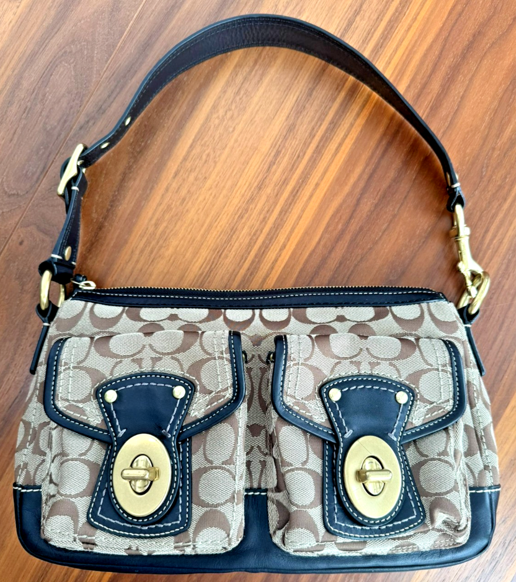 RARE Vintage Y2K Coach Legacy Black Khaki Monogram Turnlock