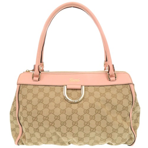 Gucci Abbey GG Canvas Leather Handbag Beige Pink Used From Japan