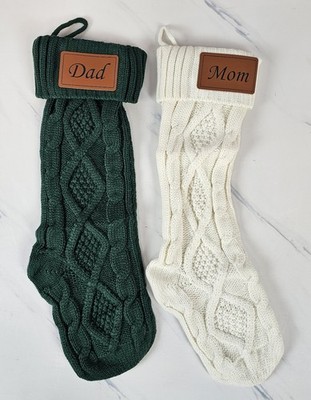 2pc Set Christmas Stockings - Knit Sweater Style Mom & Dad Green & White