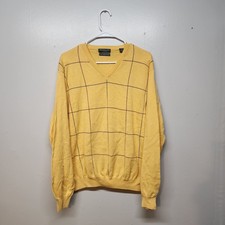Lyle  Scott Scotland Men's 100 Combed Cotton Knit V-Neck Sweater Yellow Large