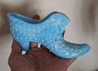 Vintage Fenton Blue Slag Cat Head Hobnail Glass Slipper EXCELLENT