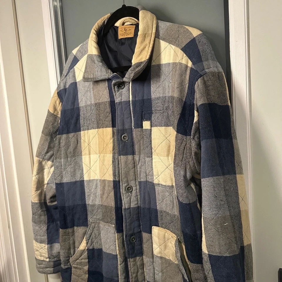 REDHEAD RANCH Talla L Azul Beige y Blanco Acolchado Búfalo Cuadros Camisa Chaqueta Foto 2 de 4