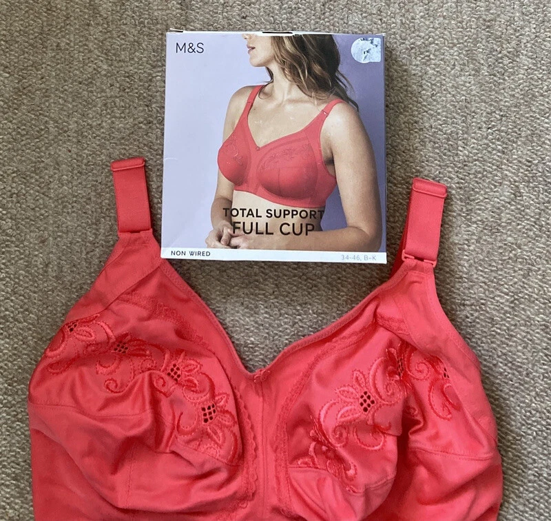 LADIES M&S TOTAL SUPPORT FULL CUP BRA SIZE 36J CORAL NON WIRED NON