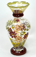 Tracy Porter Hand Paint vintage Floral on Glass Clear Bud  Vase 6.25 Tall X3 W