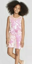 Jojo  s Closet Jojo Siwa Pink Blush Bow Sequin Shorts Romper Jumpsuit Large 10/12