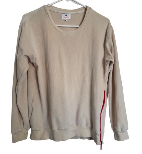Sundry Velour Long Sleeve Pullover Size 1 Side Zipper Ivory NWOT Medium - Picture 7 of 8