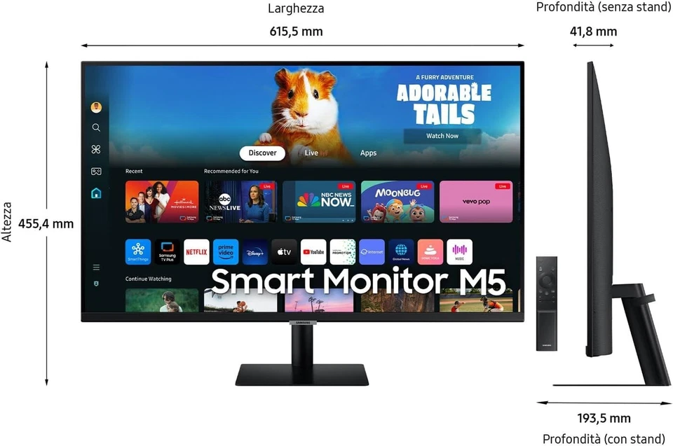 Samsung Smart Monitor M5 Schermo 27" Display 1920x1080 FHD 60Hz Con App Office - Immagine 2 di 4