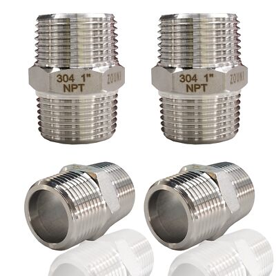 4PCS Hex Nipple 1 Male X 1 Male Pipe Fittings 304 Stainless Steel 1 Inch NPT