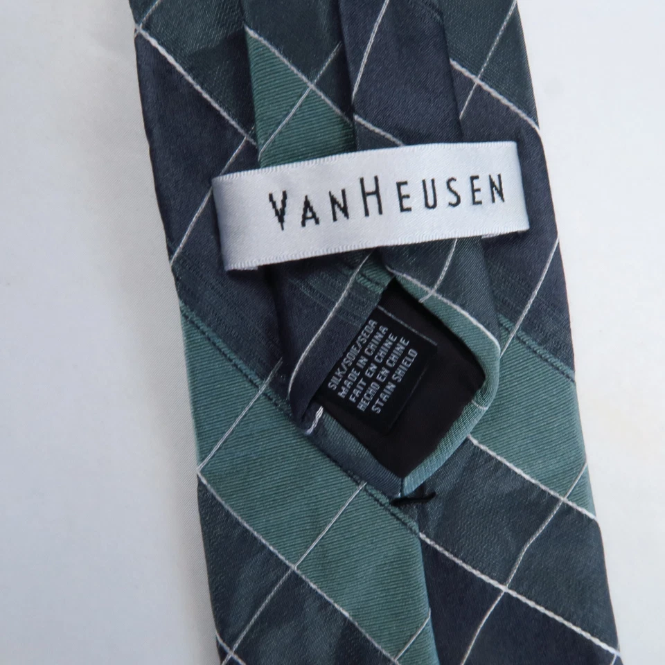 Corbata de cuello Van Heusen verde grande a cuadros a cuadros para hombre 58x3 moderna profesional Foto 3 de 4