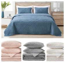 Chezmoi Collection Bethany 3pcs Floral Quilted Sherpa Blanket Coverlet Quilt Set