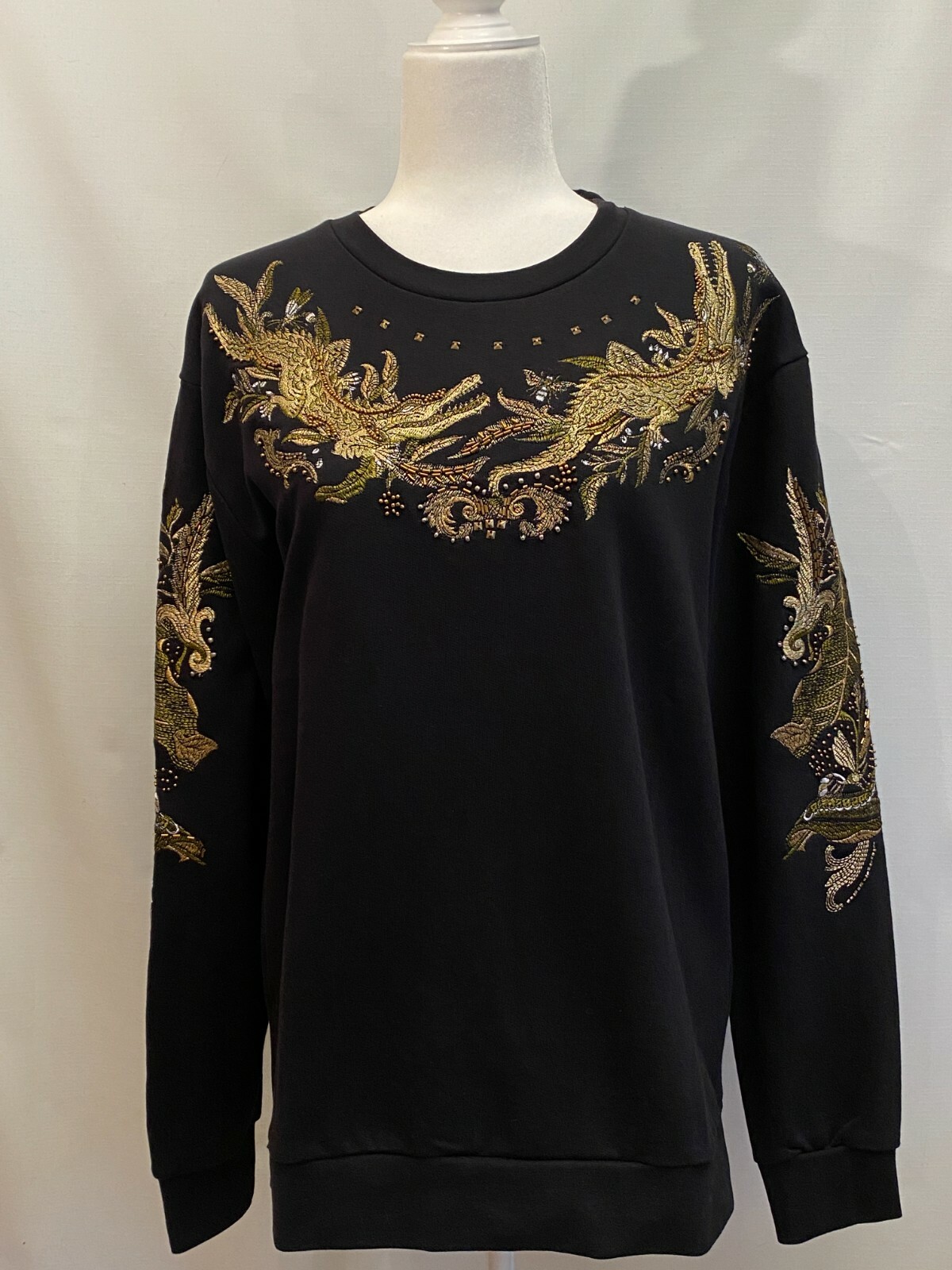 Zara Women's Sweatshirt Black Embroidered Gold Dragon Size S | eBay