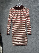 Urban Outfitters Red Floral  Geometric Knee Length Turtle Neck Dress Size Small