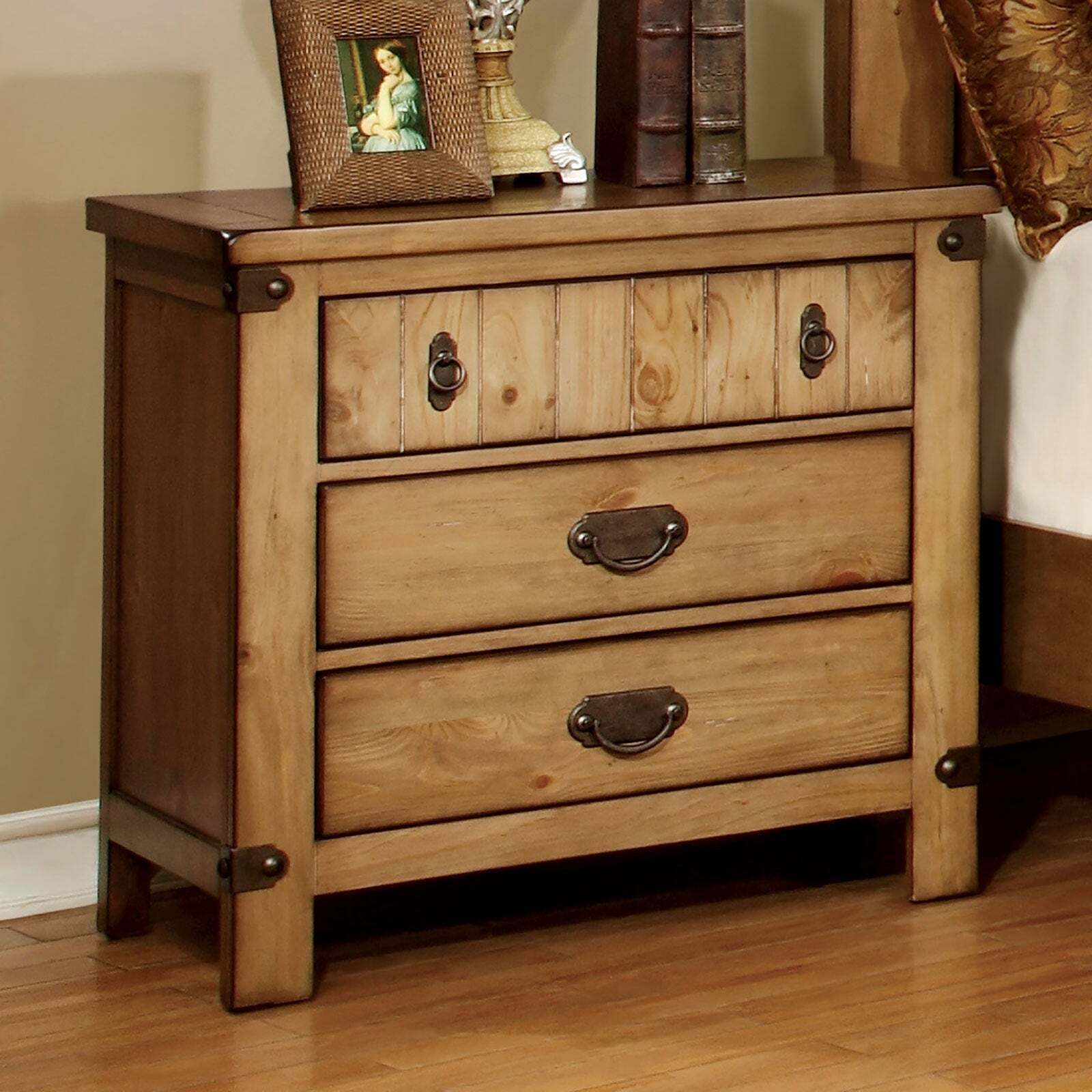 Modern Cottage Elm Nightstand with USB Charging and Power Outlet