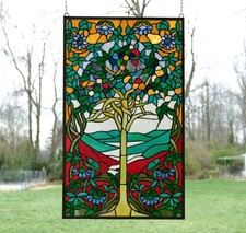 20.5" x 34.25" Tiffany Style stained glass window panel Tree of Life WL832
