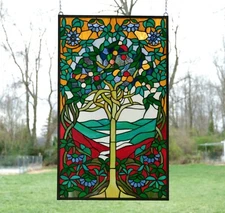 20.5" x 34.25" Tiffany Style stained glass window panel Tree of Life WL832