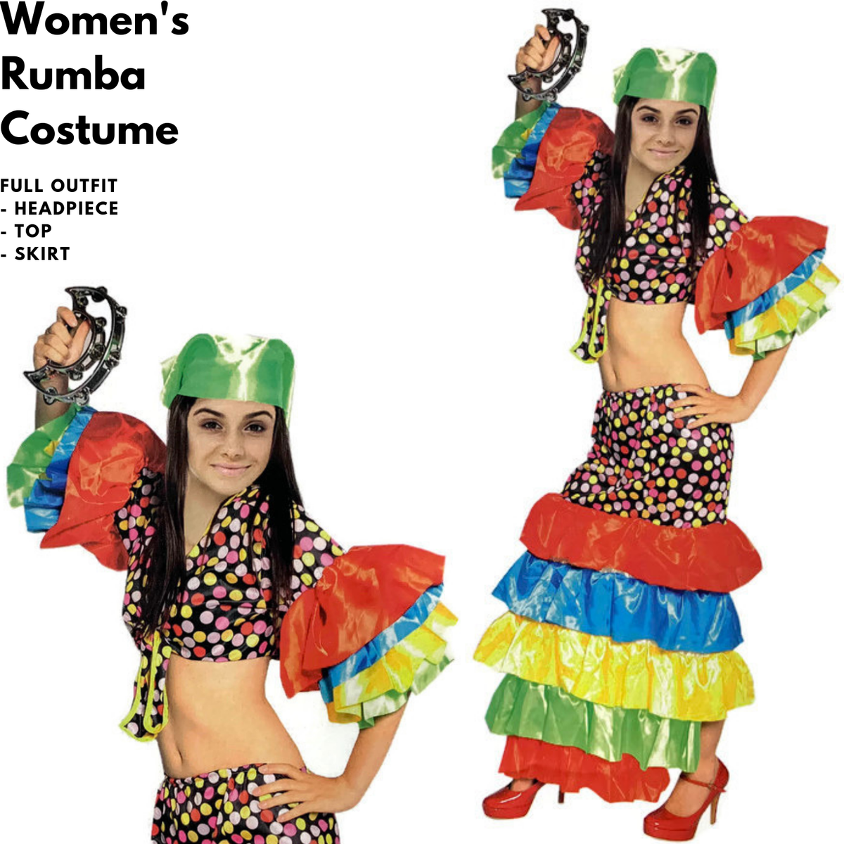 Women's FLAMENCO DANCER COSTUME Spanish Fancy Dress RUMBA Rio Carnival