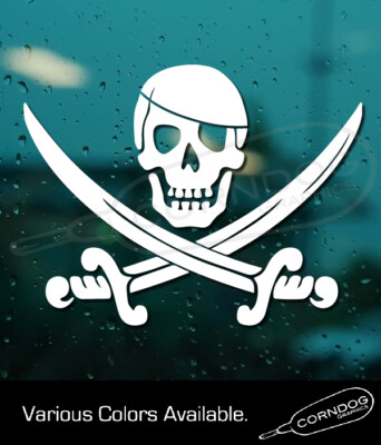 Jolly Roger VINYL STICKER DECAL PIRATES GOONIES ONE EYED WILLY CARIBBEAN 