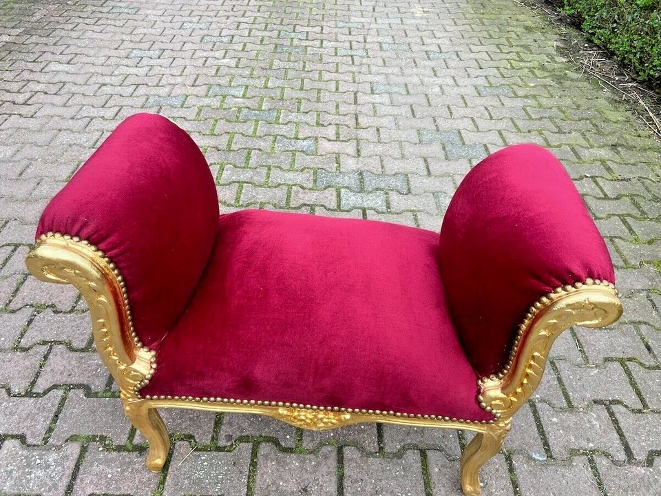 Settee Bench Red Velvet French Louis XVI Style Gilt Frame Elegant Seat - Image 2 of 4