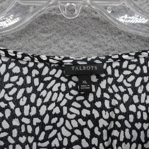 Talbots Faux Wrap Waist Tie Top XL Black White Dot Womens Career Classic - Picture 5 of 12